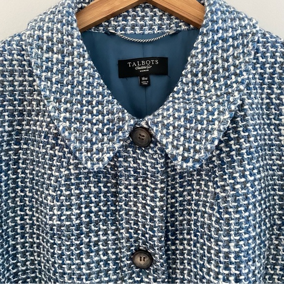 Talbots Womens Blue & White Tweed Blazer Jacket Size 18W Career Capsule Wardrobe - Picture 8 of 12